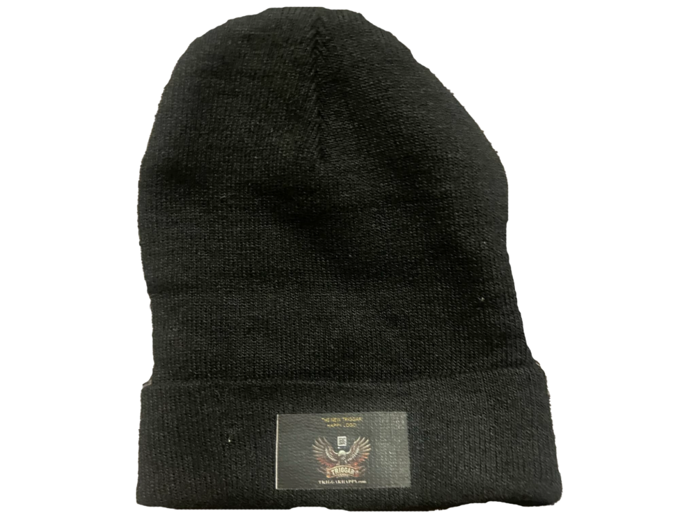 Triggar Happy Grey Beanie with TH logo – stylish and warm, perfect for gigs or everyday wear.